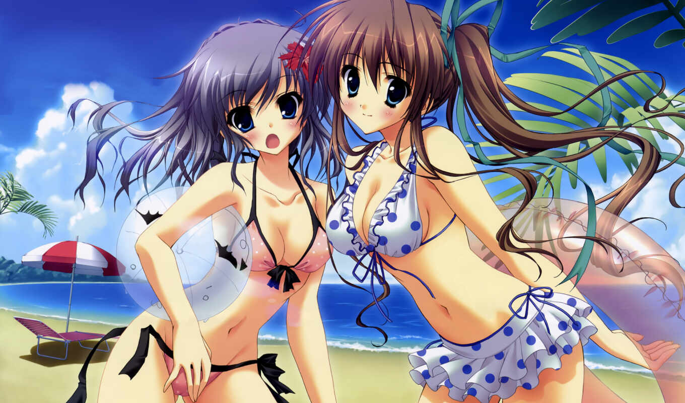 anime, girls, beach, bikini, it is, akane, saka, somaru, iro