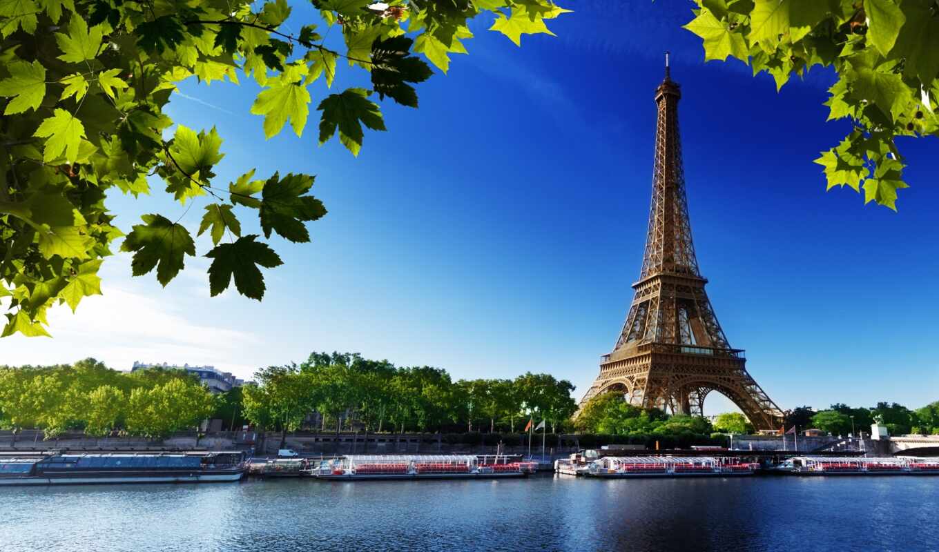 summer, city, Paris, foliage, Eiffel, river, turret
