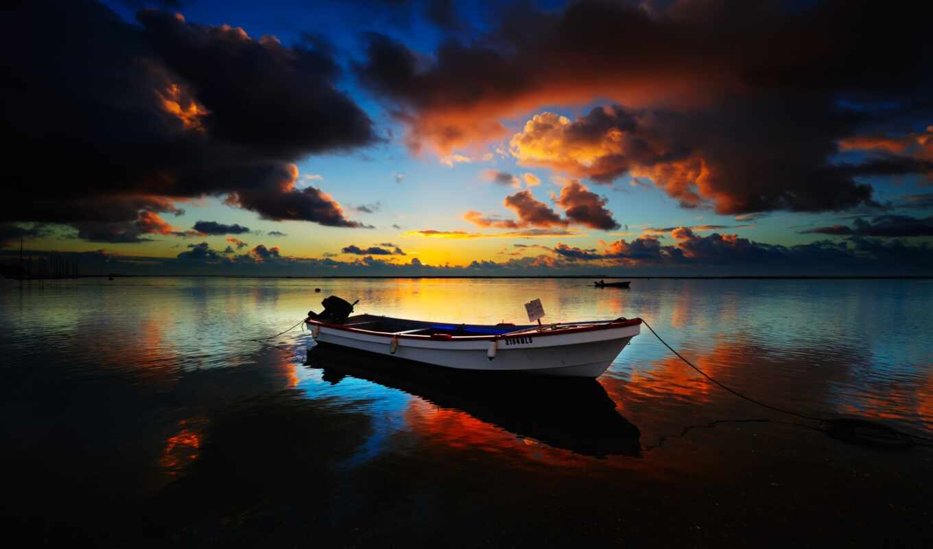 озеро, sun, закат, корабль, water, landscape, море, облако, лодка, rising