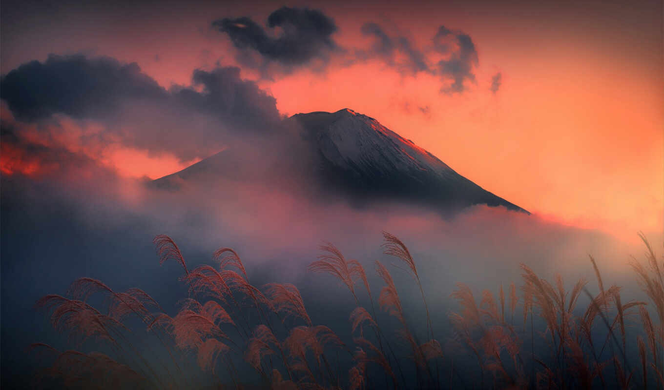 good, view, sunset, mountain, japanese, fog, volcano, Japan, narrow, fudz