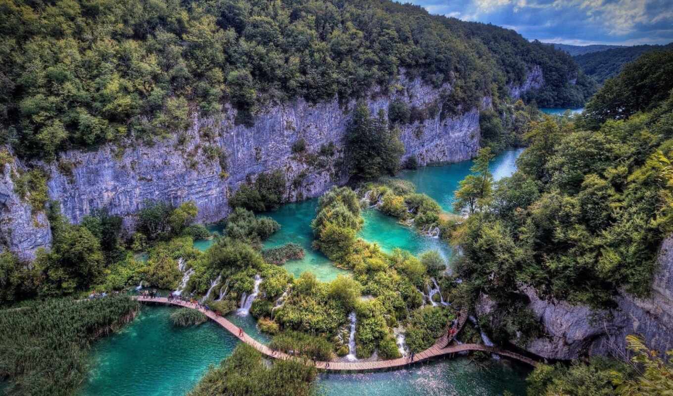 озеро, line, park, водопад, national, хорватия, plitvice