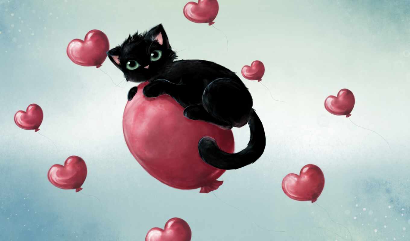 black, love, air, subject matter, heart, kitty, seal, avatar, ball, VKontakte