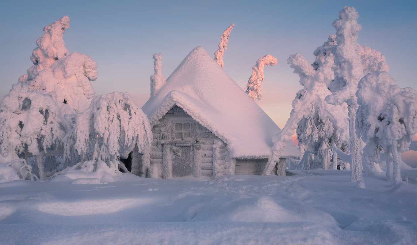 устройство, финляндия, winter, cool, сделать, mobile, дерево, снег, изба