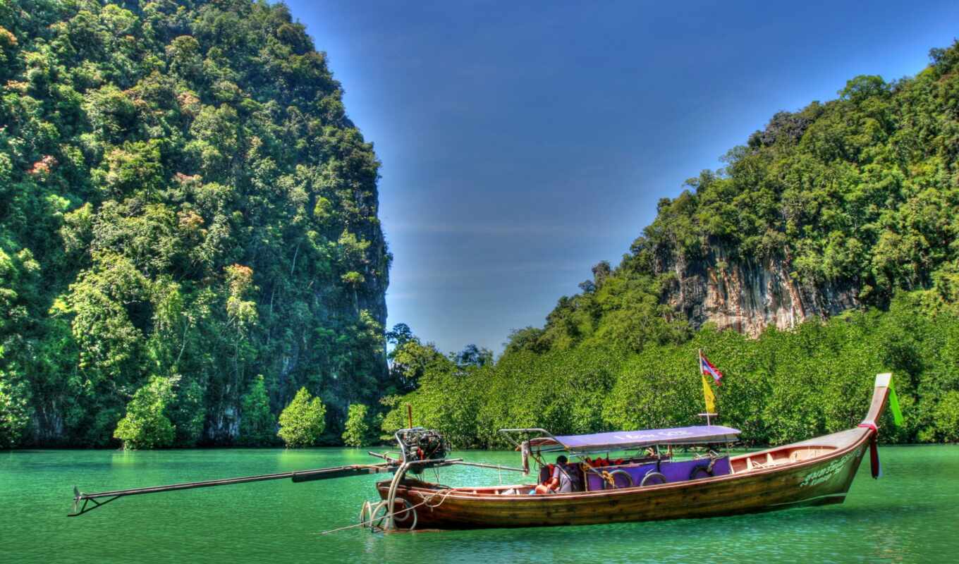 nature, girl, tree, mountain, thailand, a boat, thai