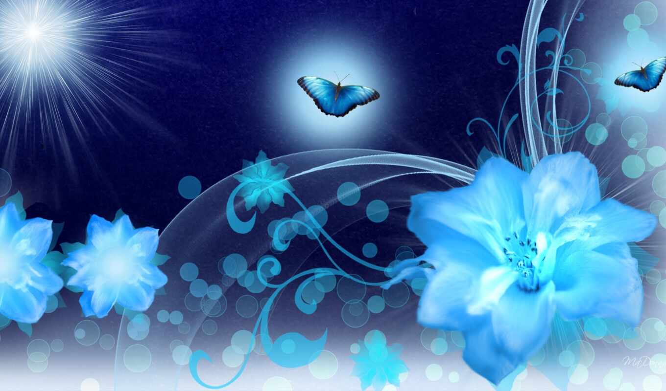 flowers, blue, butterfly, spring