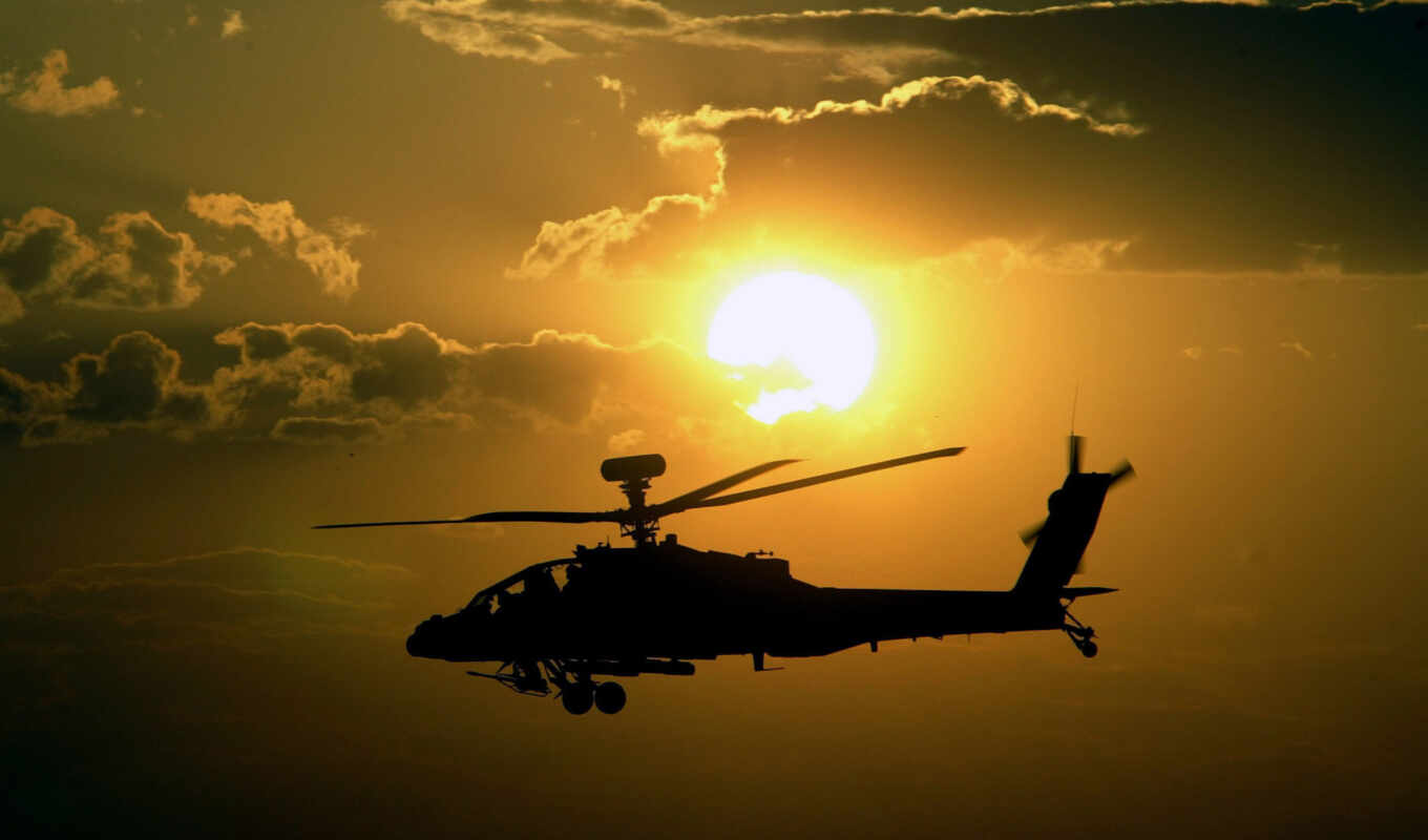 небо, full, закат, полет, солнце, вертолет, апач, вооружение, апачи