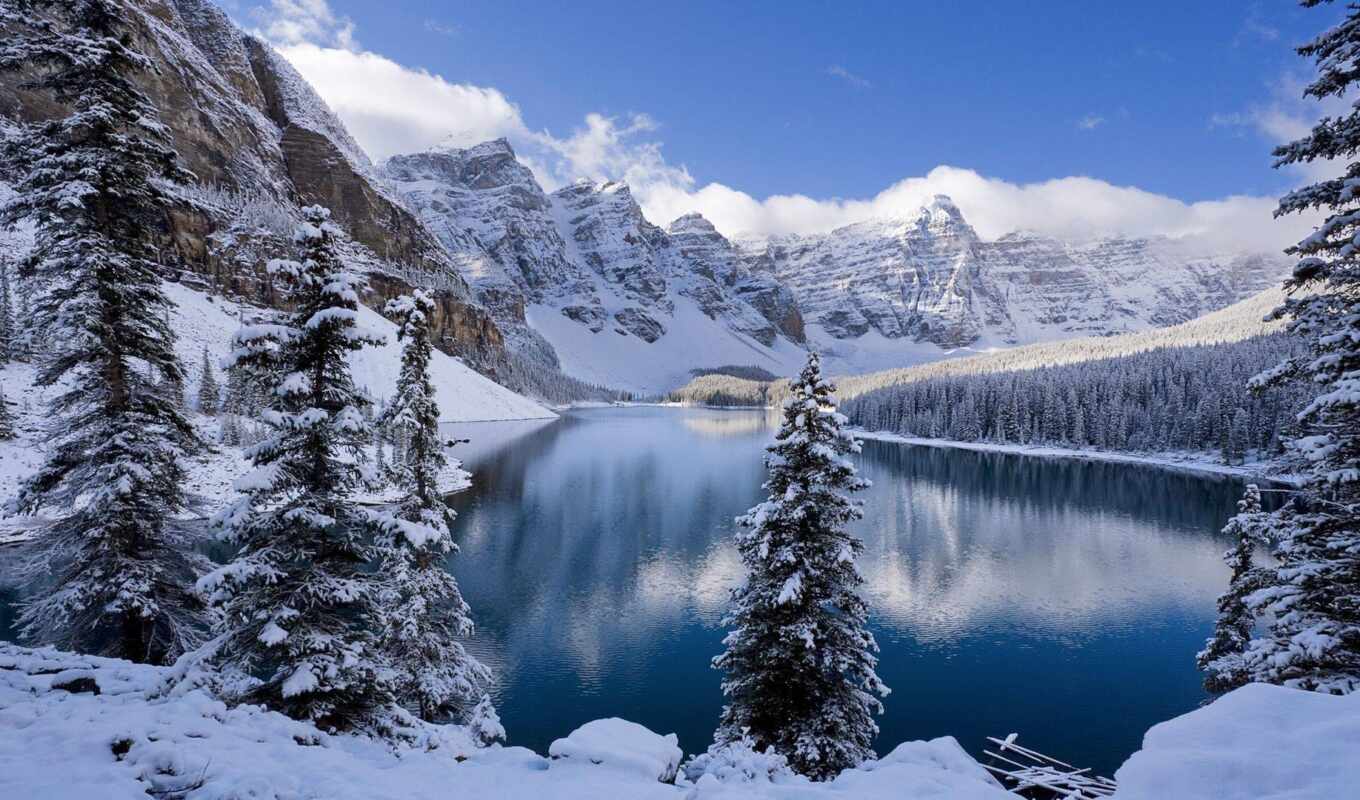 озеро, winter, красивый, funart