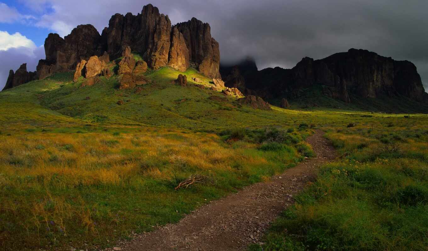background, mountain, screen, path, herb, mountain, sendero
