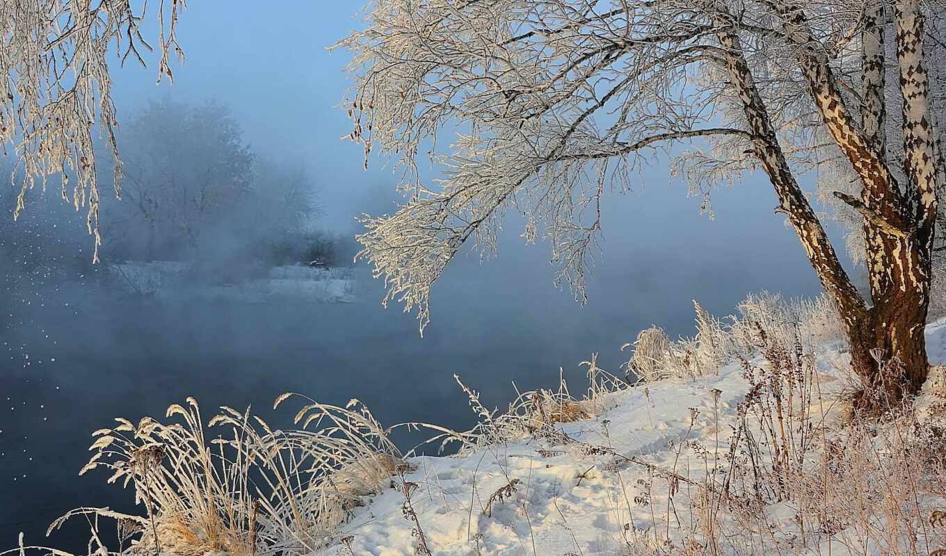 природа, winter, landscape, река