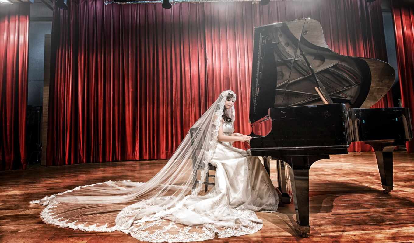 bride, piano, scene