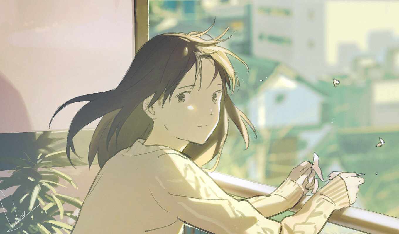 девушка, окно, anime, artwork