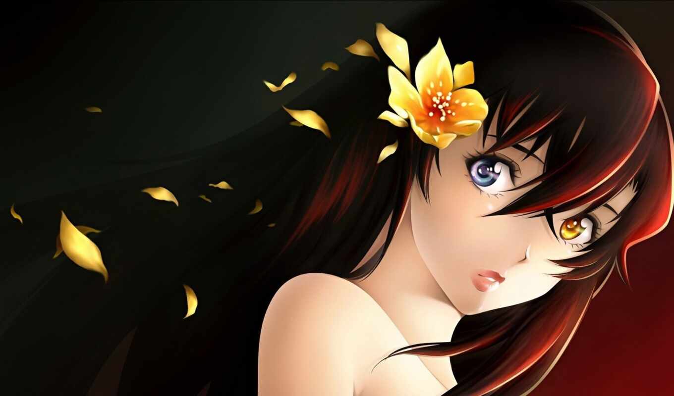 girl, hair, flower, chestnut