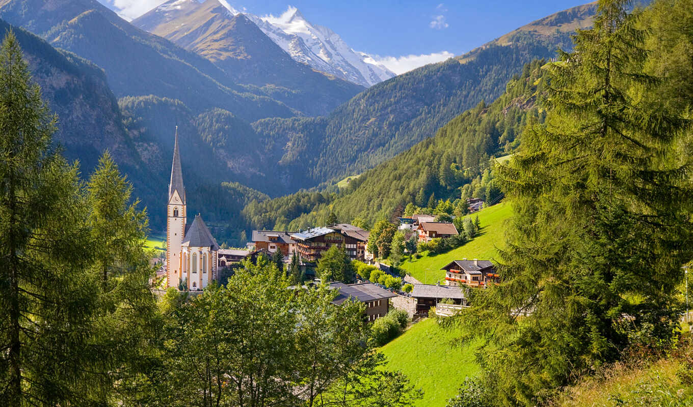 природа, дома, австрия, деревня, trees, austrian, горы, heiligenblut
