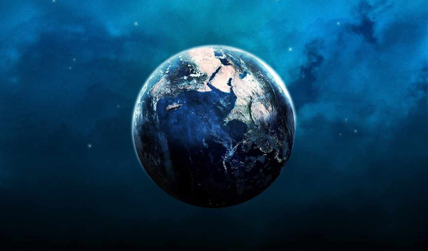 blue, космос, planet, мяч, land, орбита, arm