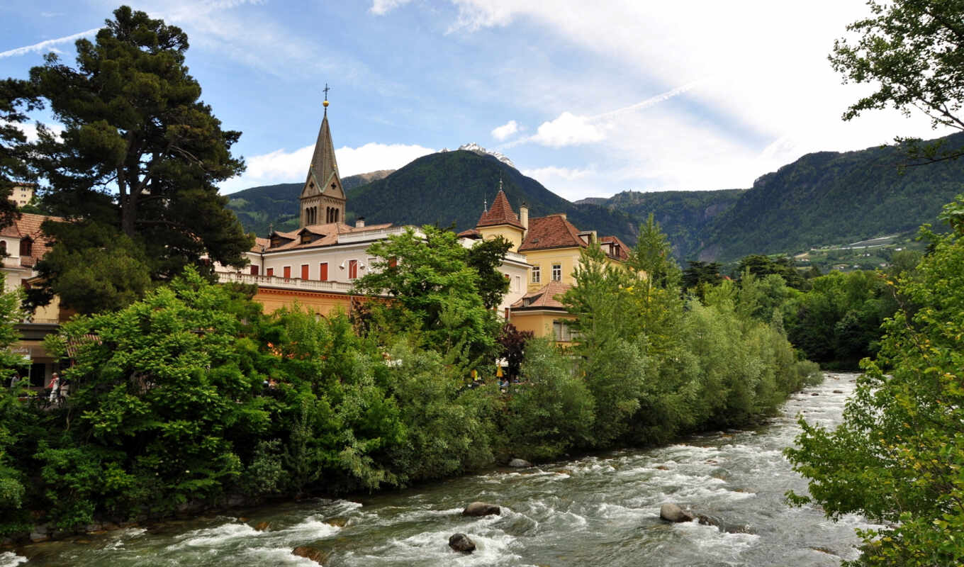 nature, city, architecture, italian, river, italy, merano
