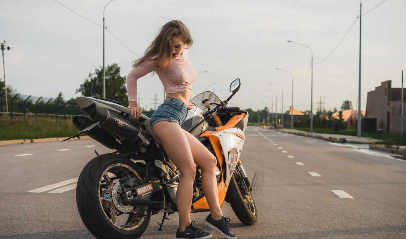 girl, woman, bike, leather, anime, sexy, brassiere, frame, inch, rambut, to clothe