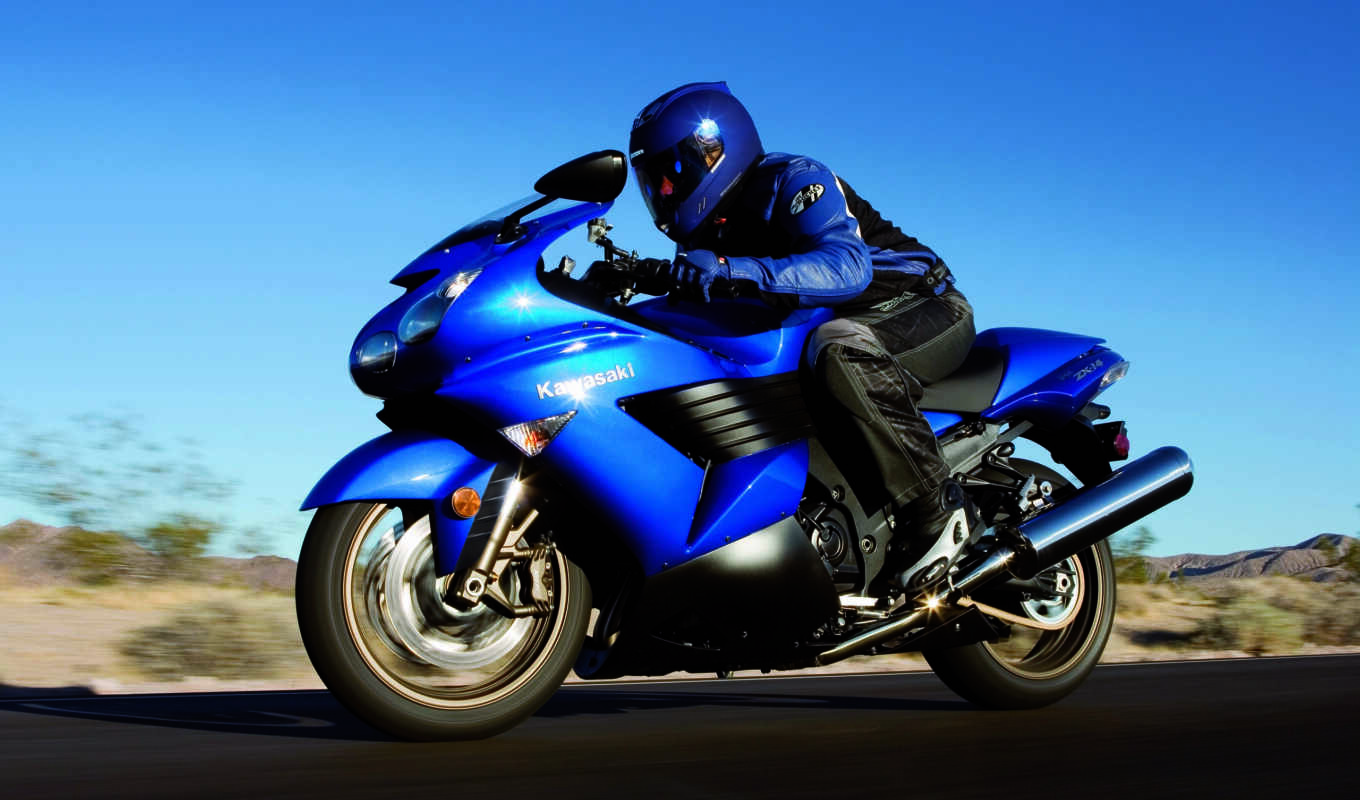 мотоцикл, парень, едет, мотоцикла, kawasaki, курс, мотоцикле, синем, zzr, мчится
