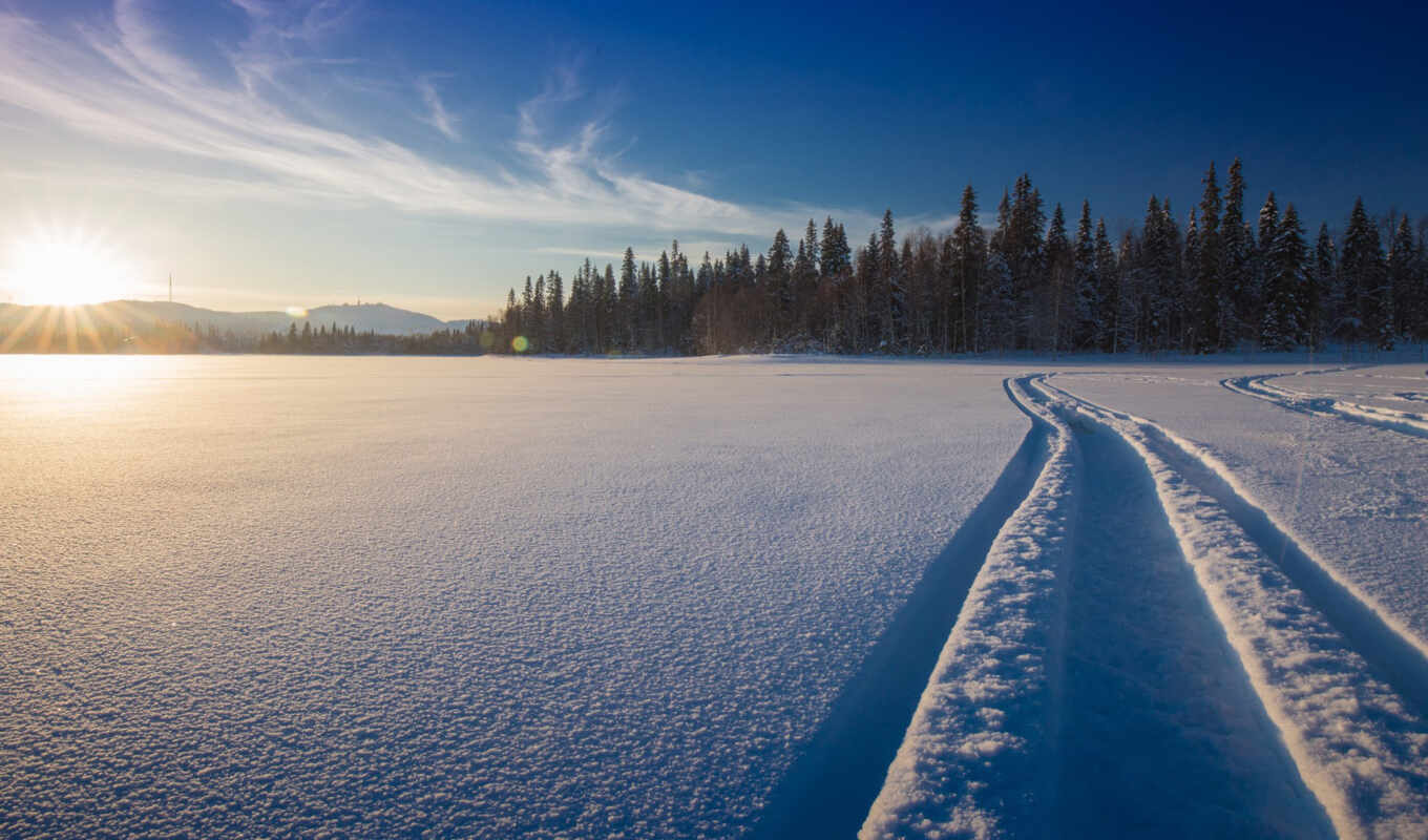природа, закат, снег, winter, финляндия, kuusamo