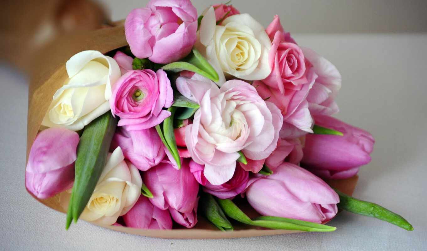 lies, pink, tulips, bouquet, pions, births, luthics, piones