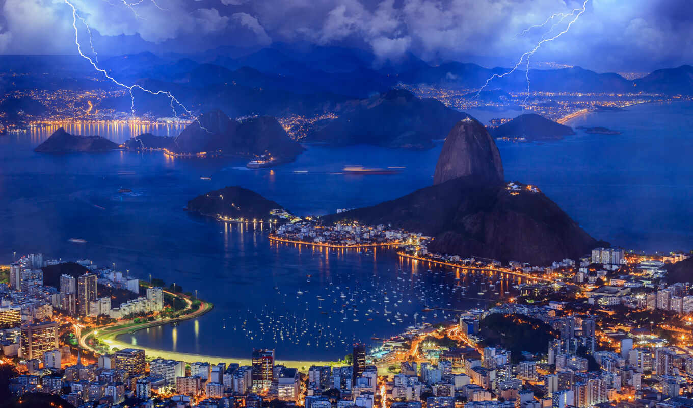 sky, with, the storm, city, lights, waterfall, brazilian, January, botafogo, rio