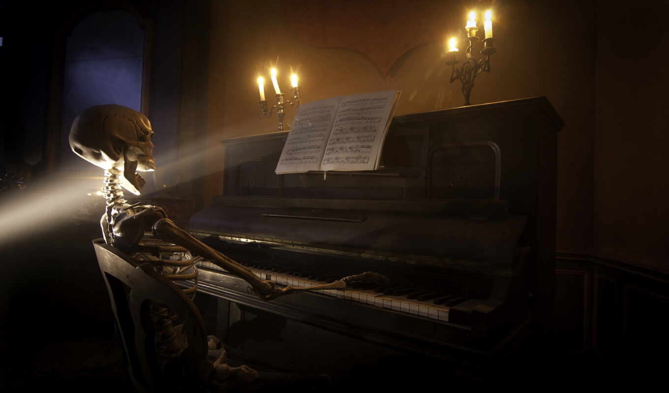 note, skeleton, piano