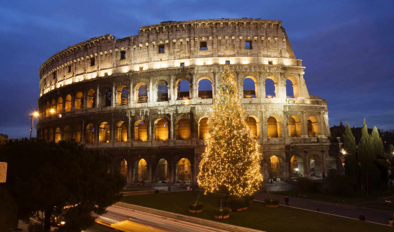 view, light, new, year, hdr, italy, rome, coliseum, italy, Christmas tree