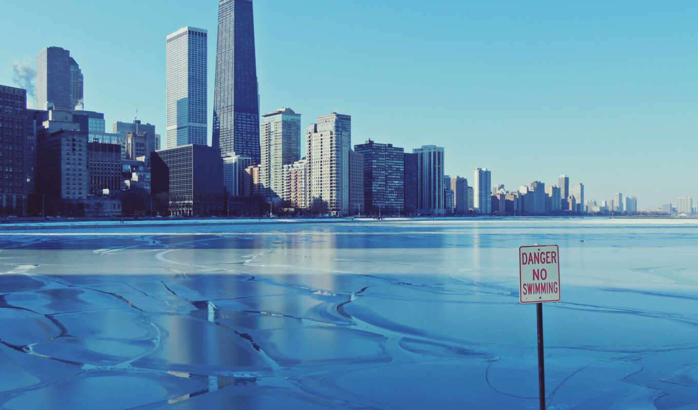 лед, город, winter, небоскребы, chicago, háttérképek
