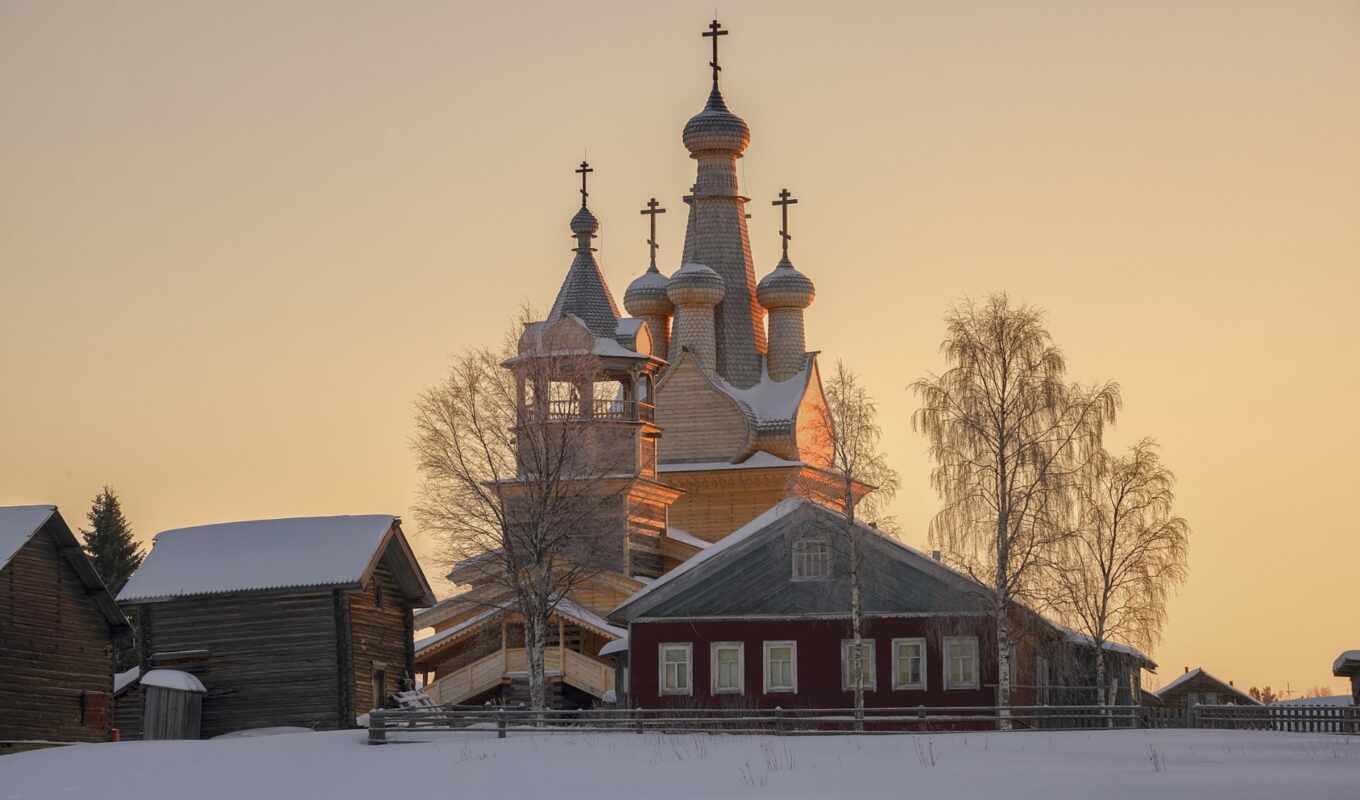 winter, landscape, square, village, subject, Arkhangelsk, kimzha