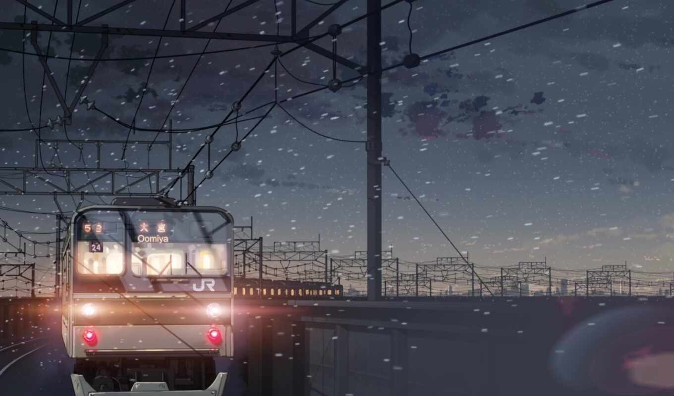 снег, секунду, макото, синкай, поезд, сантиметров