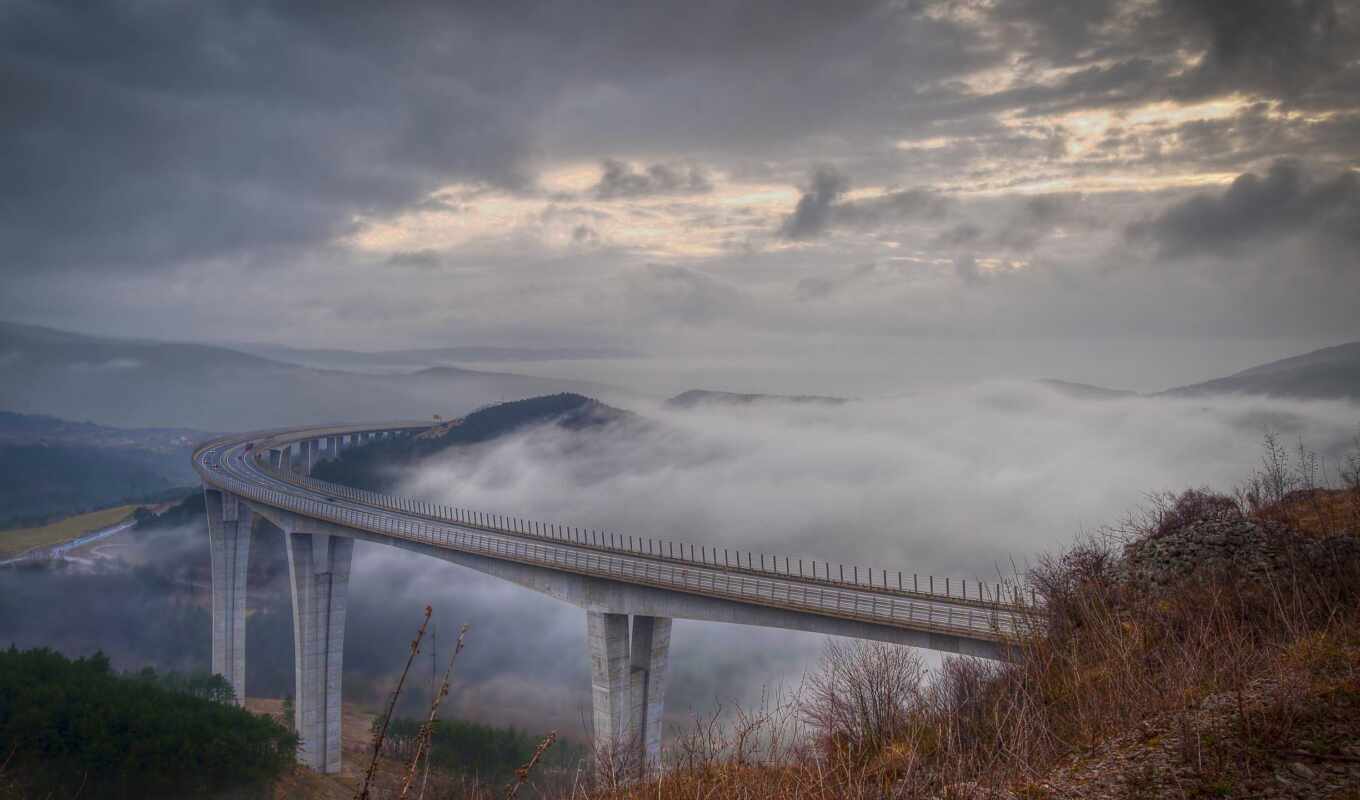Bridge, cloud, hill