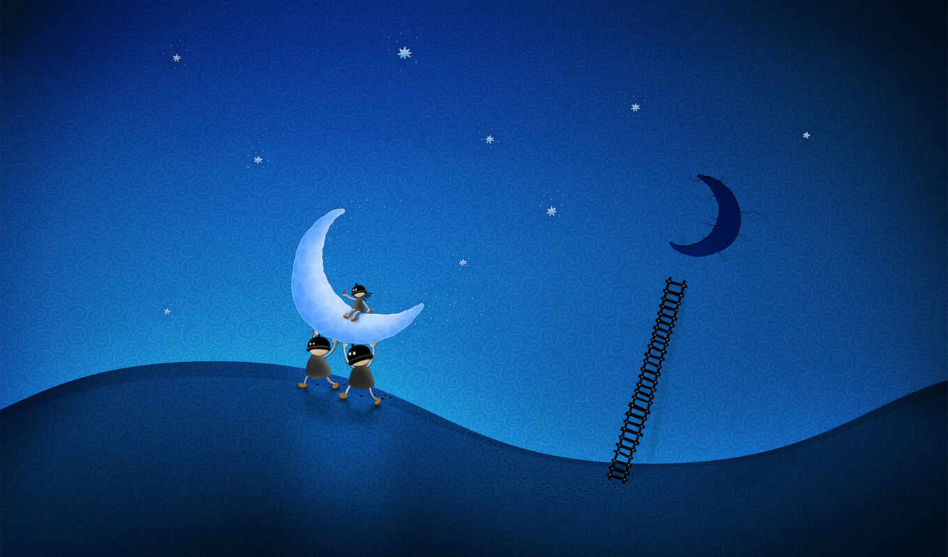 drawing, ladder, moon, stolen, moon, thieves