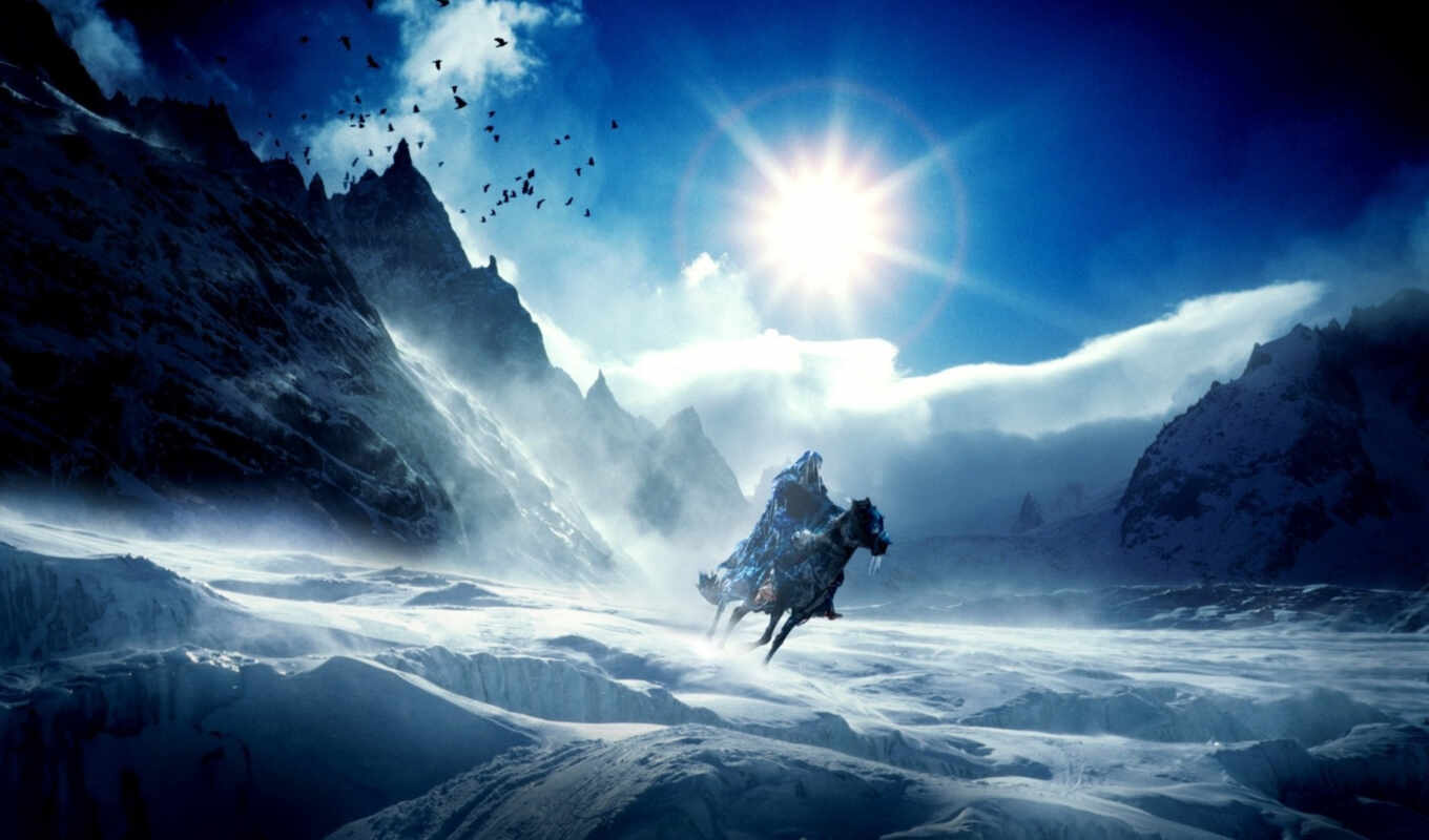 mountains, fantastic, style, ice, and, images, horse, winter, artwork, fantasy, the sun, cold, fantastic, the rider, a, horses, arts, icicles, artistic arts