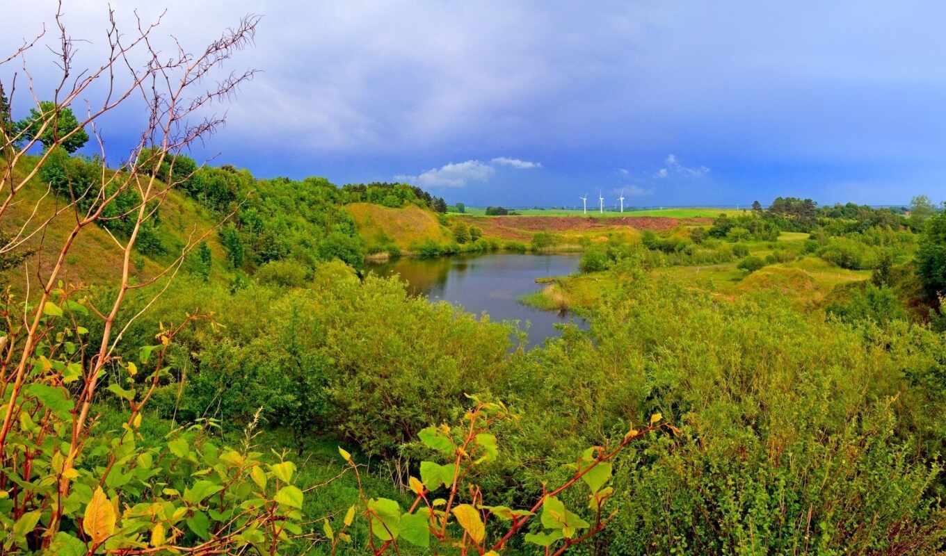 lake, nature, sky, trees