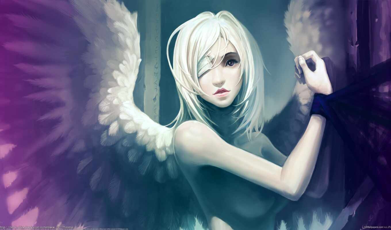 art, девушка, angel, крылья, повязка
