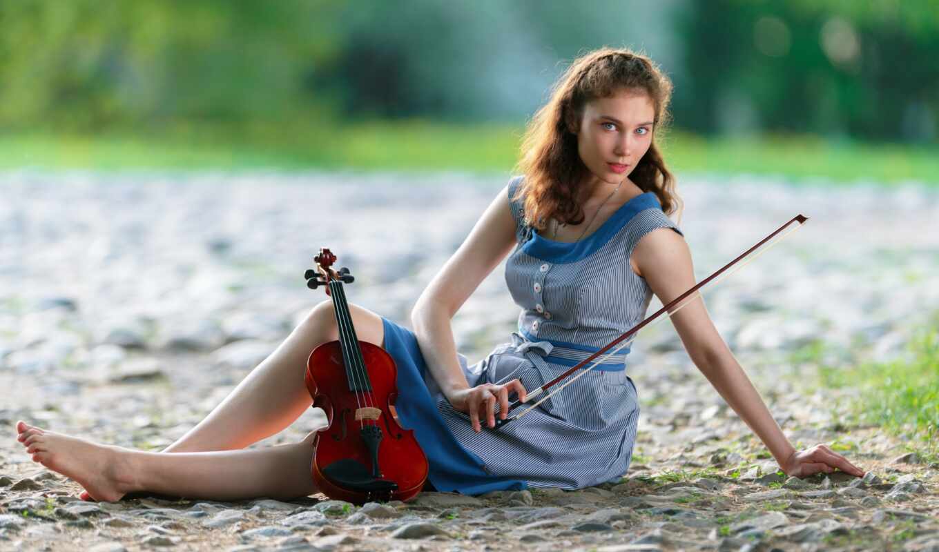 музыкант, девушка, женщина, brunette, модель, скрипка, sit, instrument