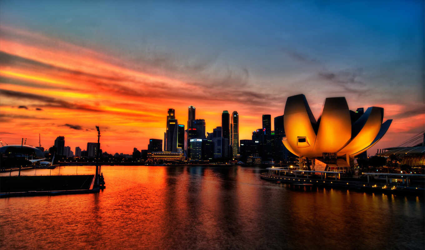 nature, sun, sunset, city, beautiful, museum, oil, excellent, singapore, artscience