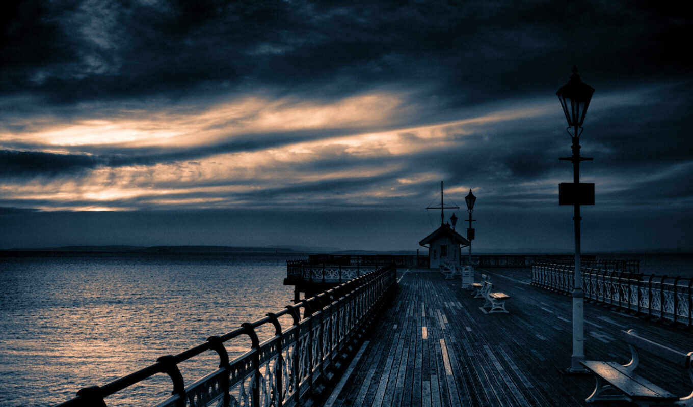evening, cloud, pier, pasmur