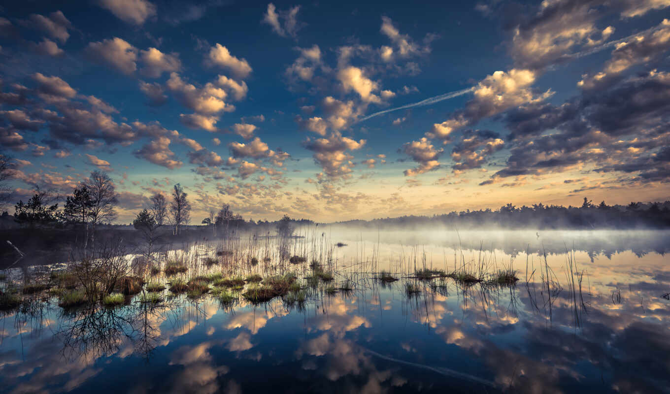 lake, sky, cloud, morning, reflection, pro