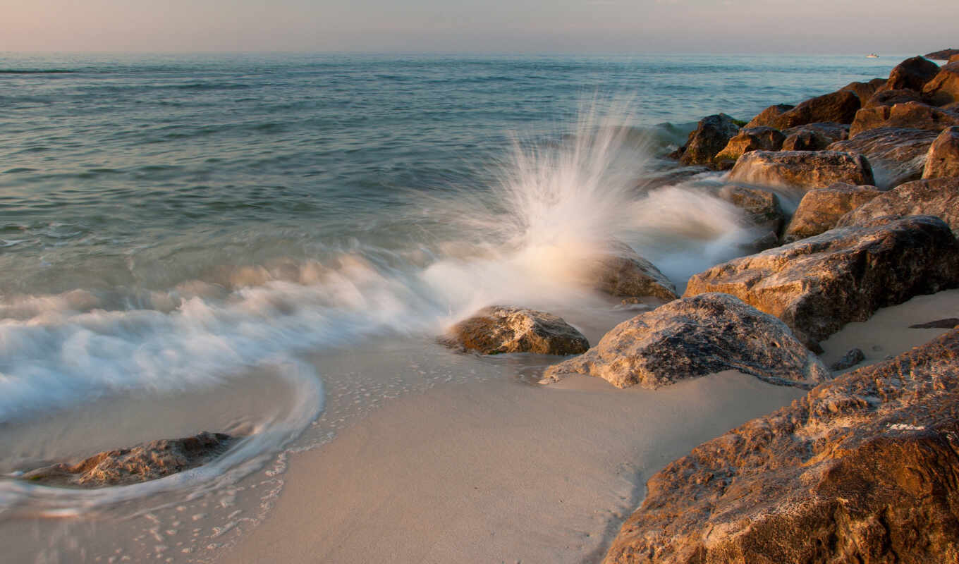 природа, море, песок, surf, брызги, камни