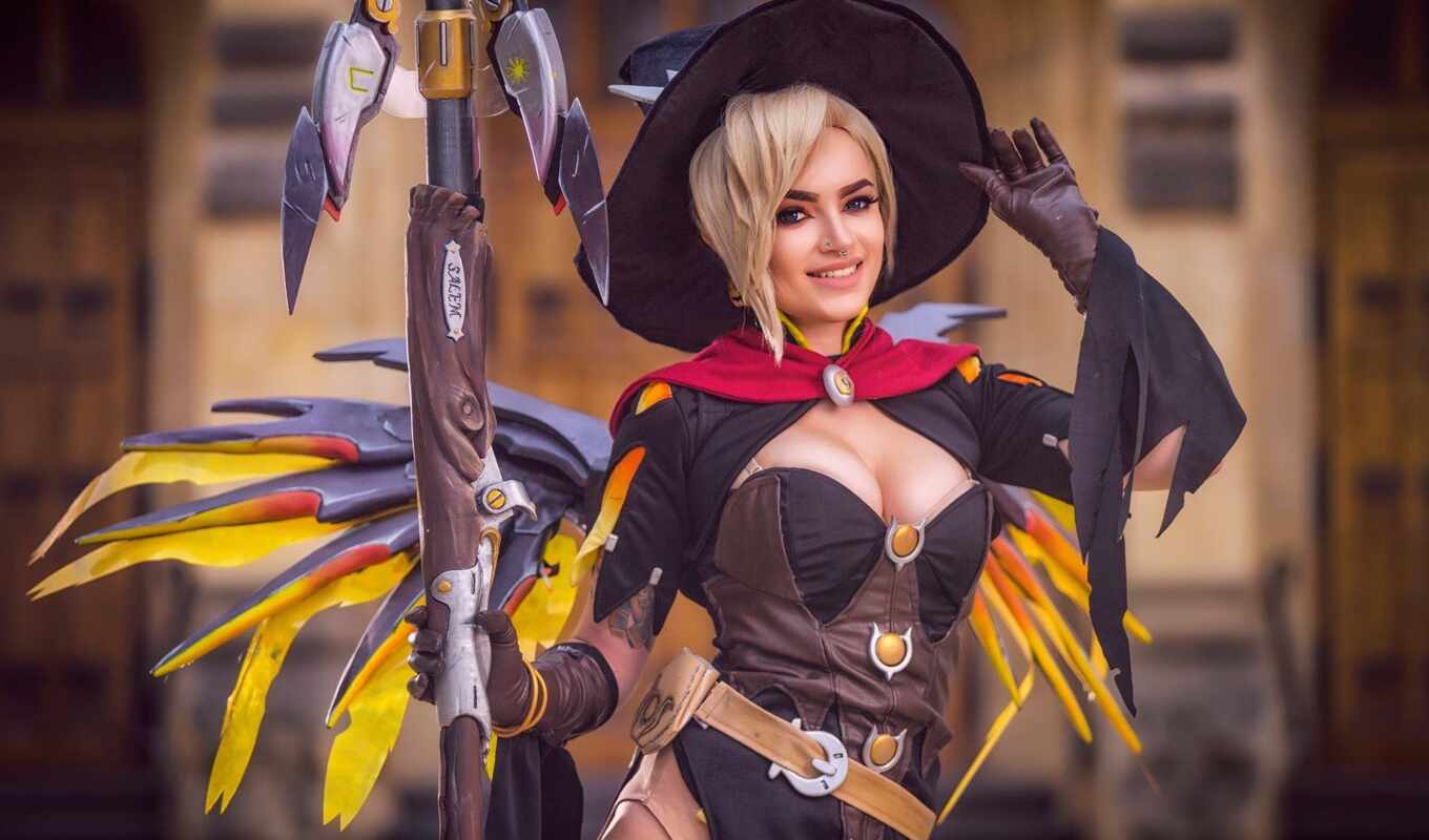 cute, her, witch, cosplay, mercy, overwatch