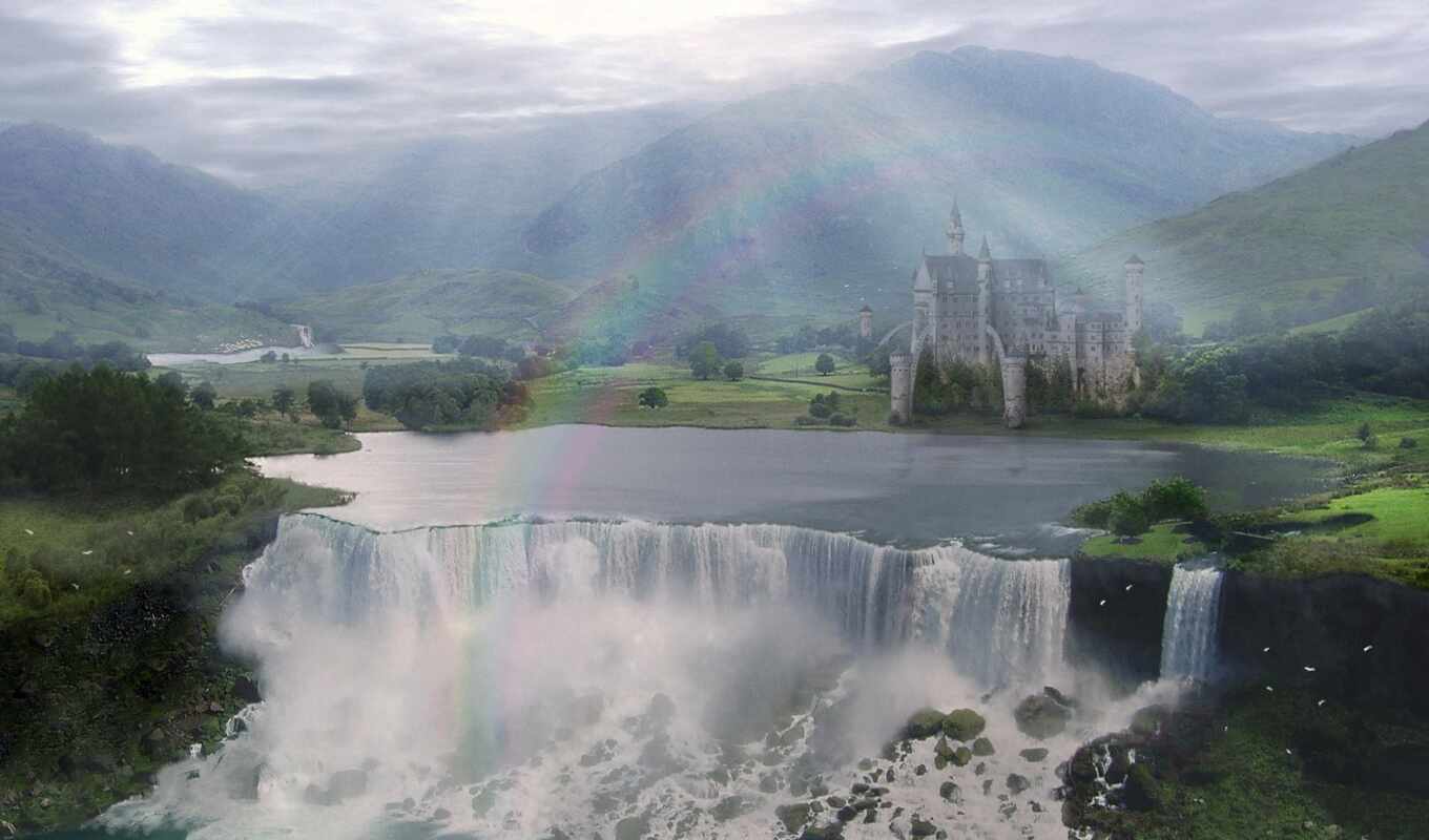 nature, rainbow, water, Canada, american, waterfall, trees, falls, waterfalls