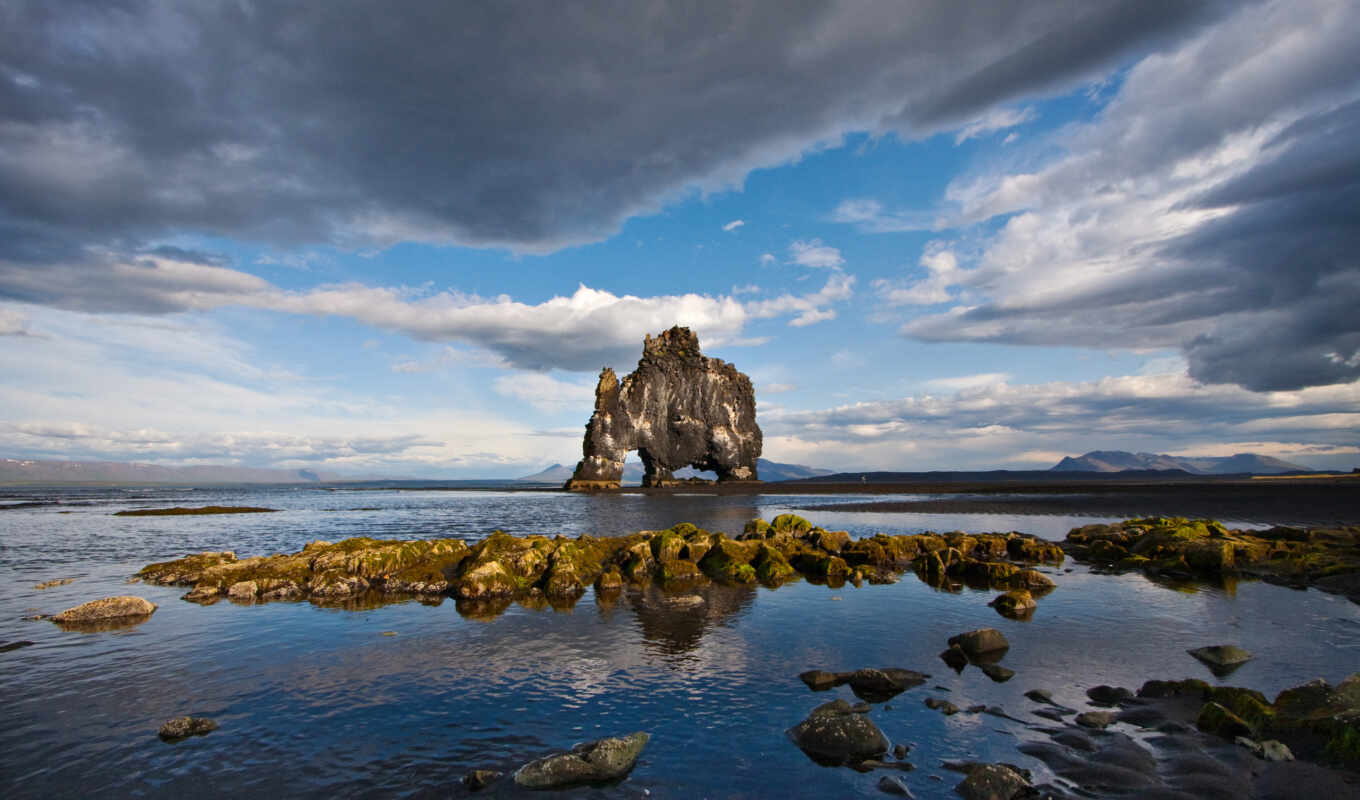 камень, rock, ли, исландии, находится, необычная, мамонт, hvitserkur, хунафлоуи