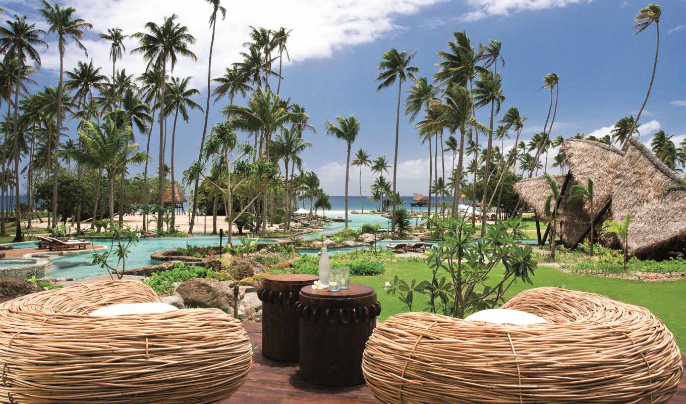 hotel, бассейн, остров, resort, ocean, отдых, palm, fiji, exotica, laucala, iddilie