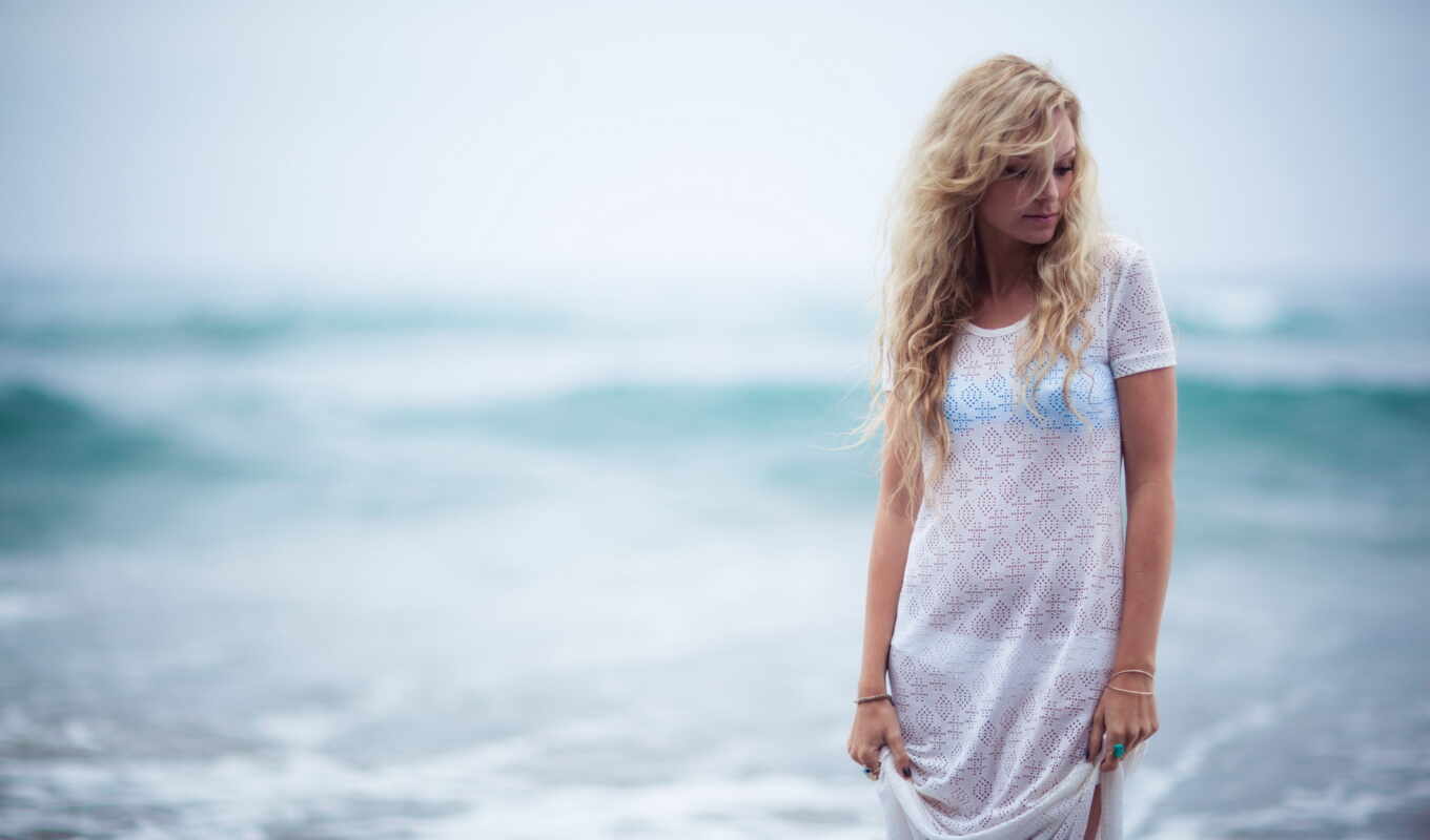 girl, beach, blonde, sea, waves, freewallsup