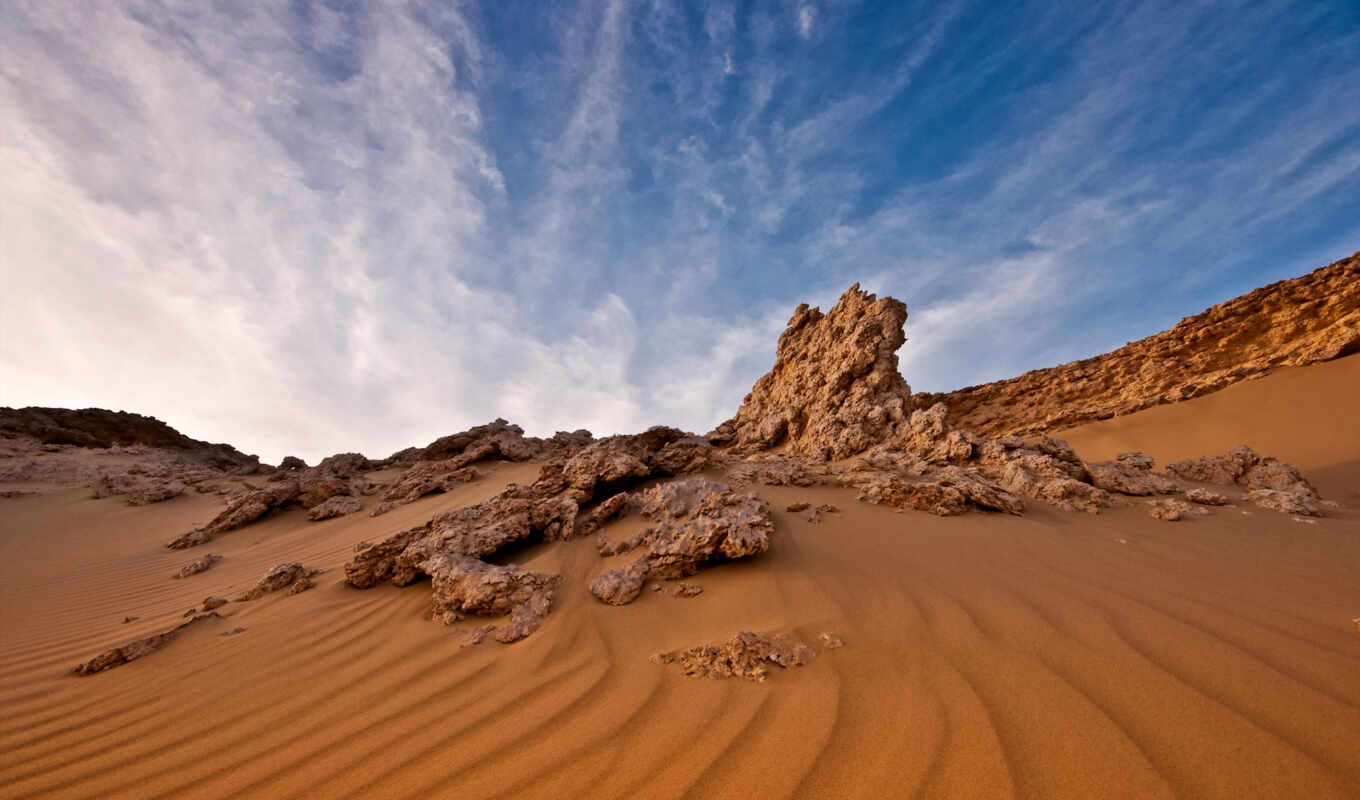 sky, rock, landscape, sand, cloud, desert, egyptian