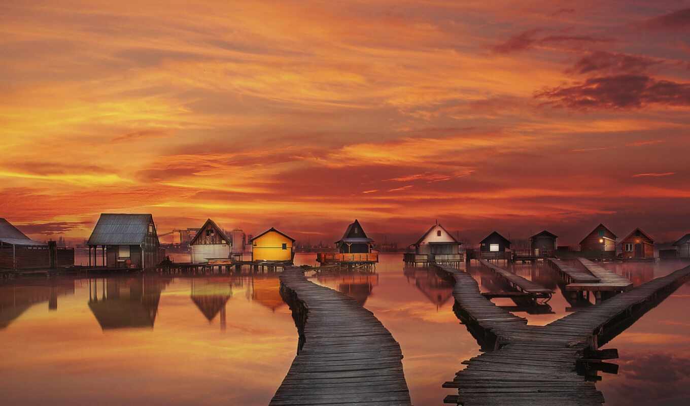 lake, house, picture, sunset, fish, forward, hungary, receive, huto, bokod
