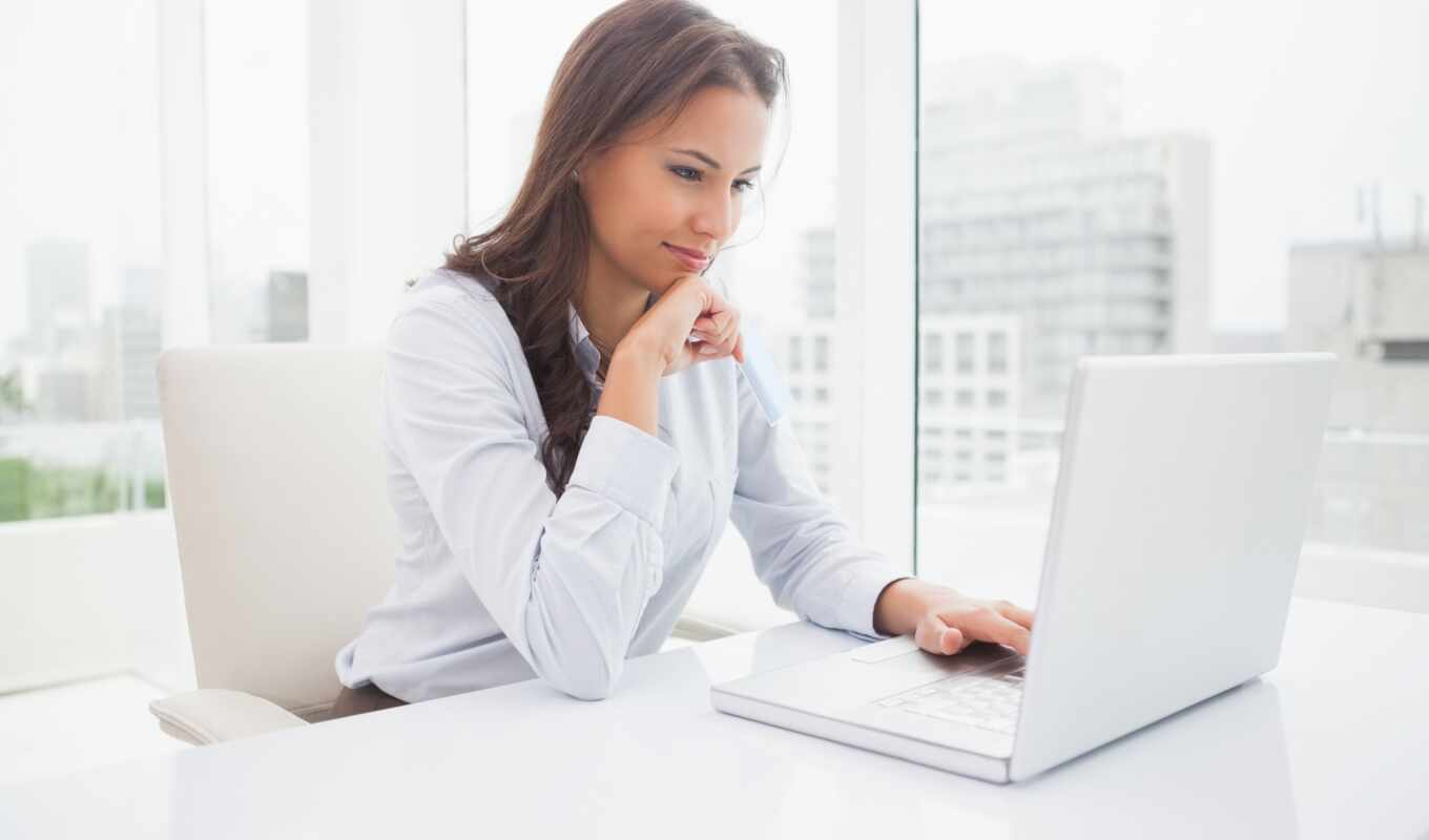 desk, женщина, ноутбук, business, her, using, happy, деловая женщина