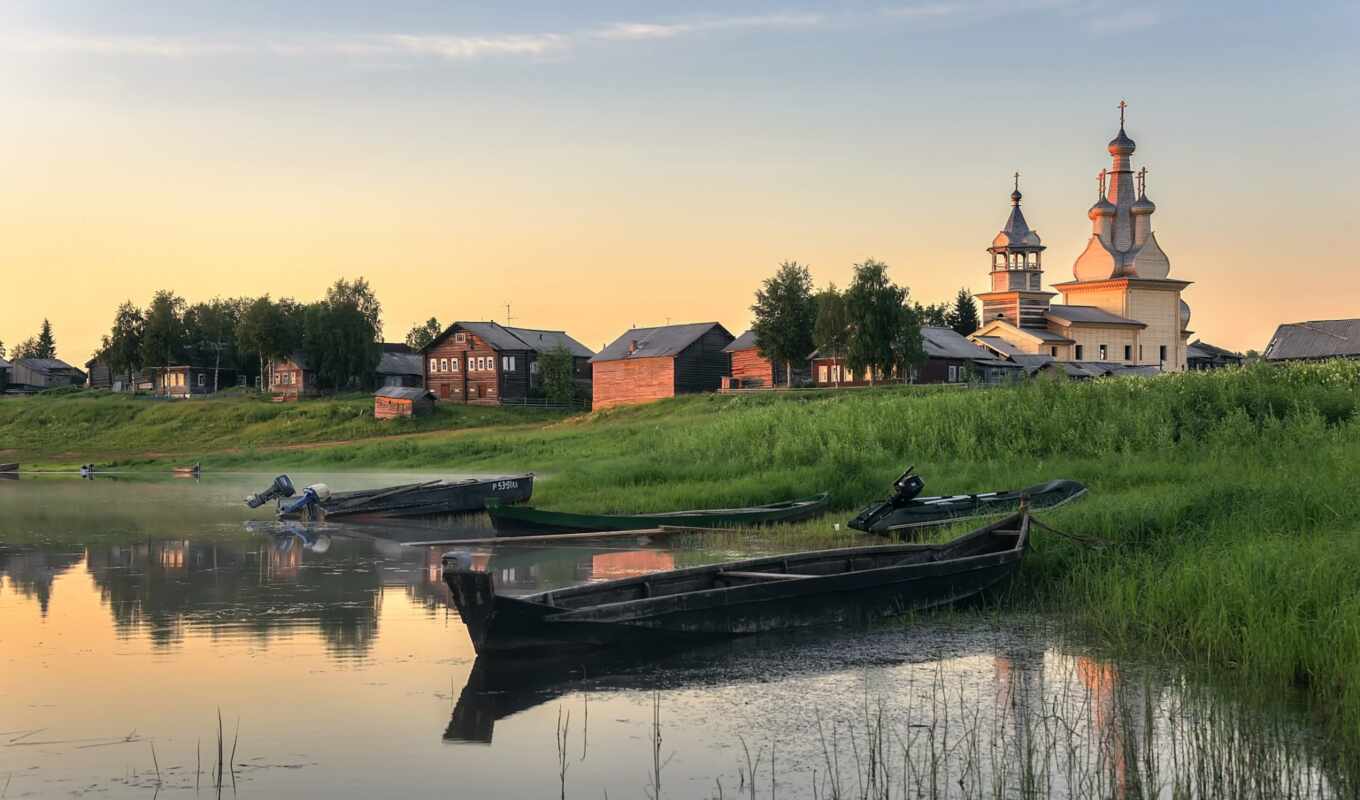 sunrise, Russia, attraction, village, river, tourist, rook, Arkhangelsk, oblast, kargopol