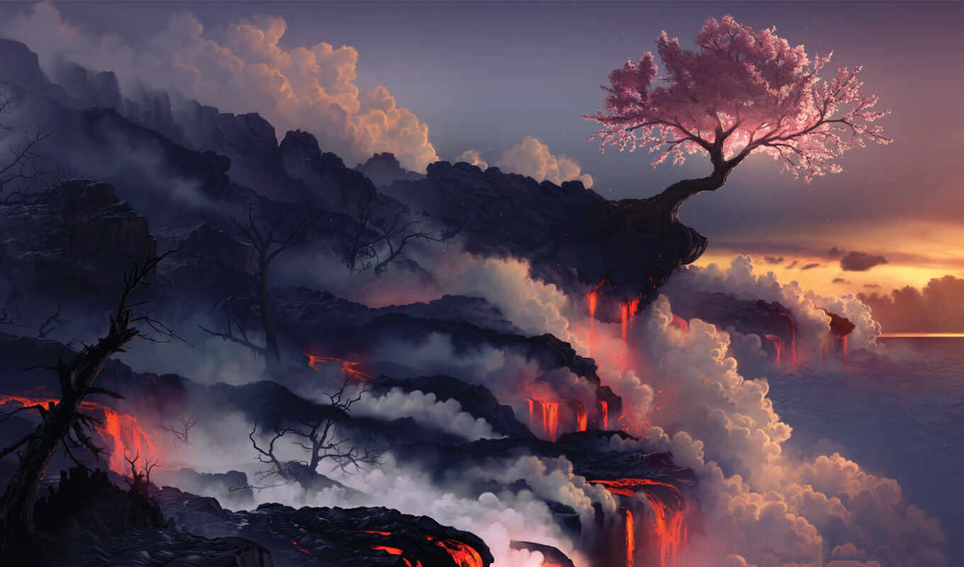 forest, tablet, fantasy, passing, lava, mermaid, fantasy, blossoms, topographie