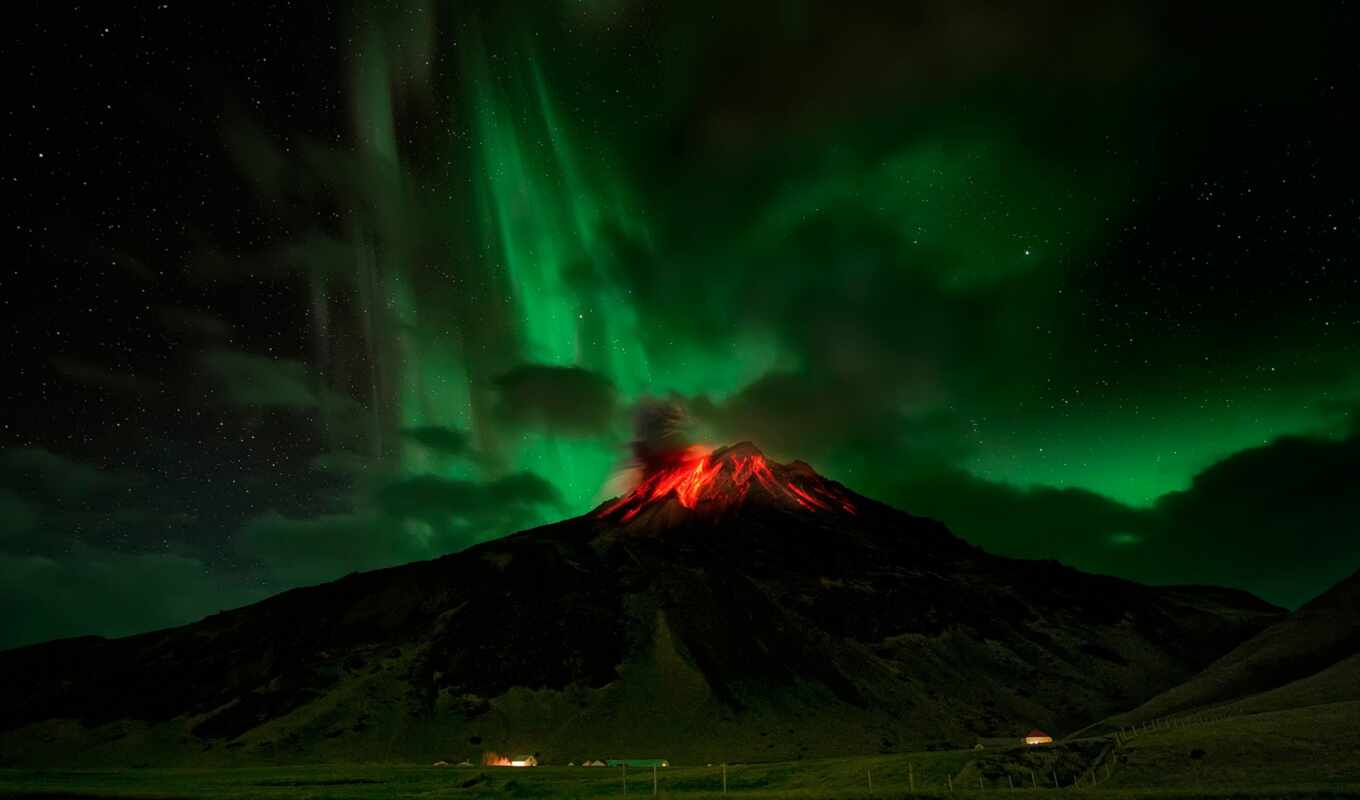 nature, mountain, lights, star, iceland, even, volcano, eruption, volcano, gonsalve, izverzhenie